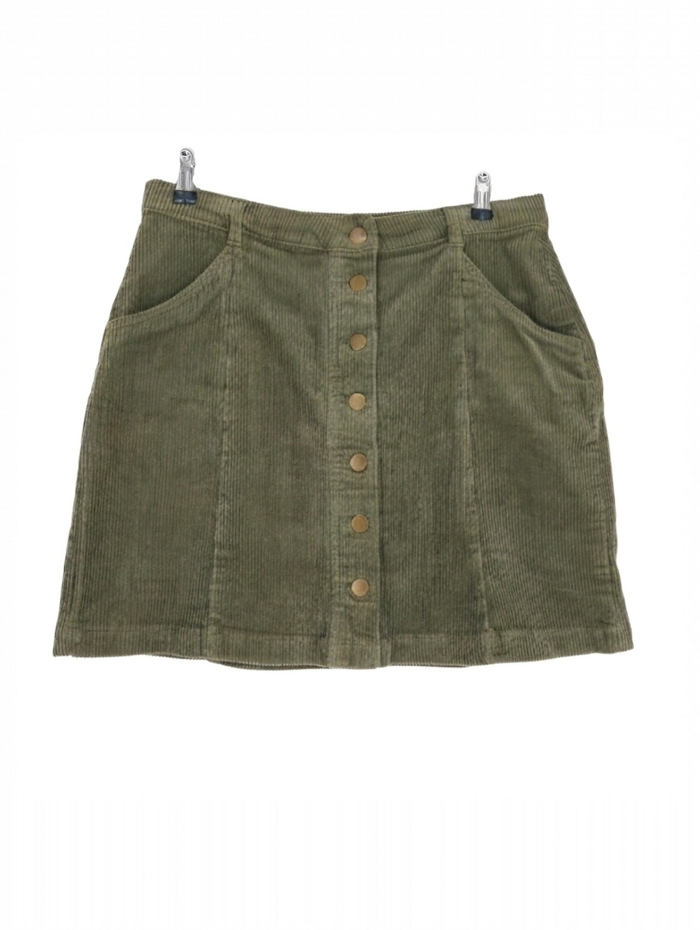 Forever 21 A Line Flare Skirt Olive Green 90s Grunge Corduroy Button Front 0X